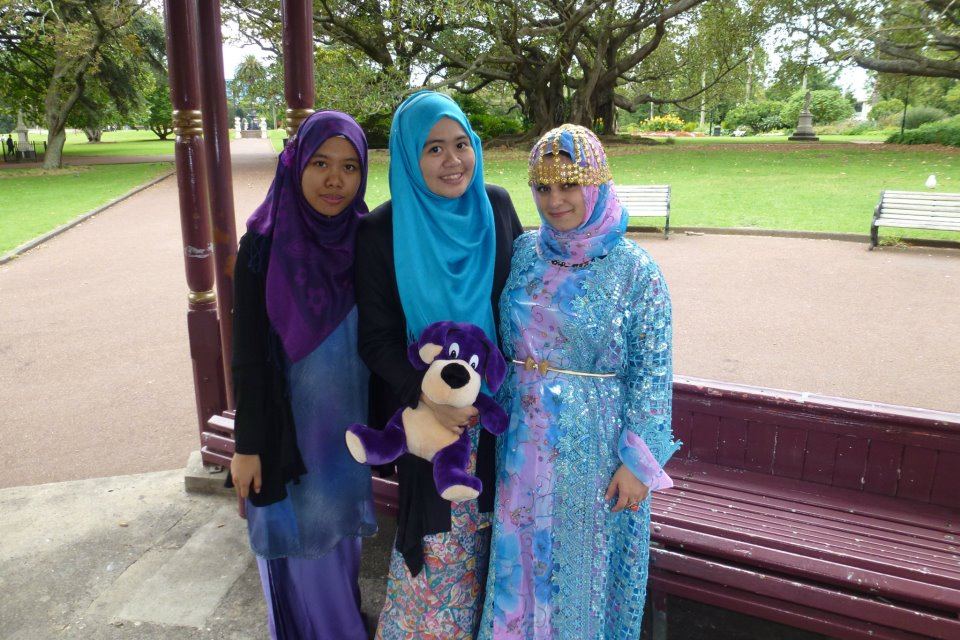 Friends dressed up at the multicultural potluck